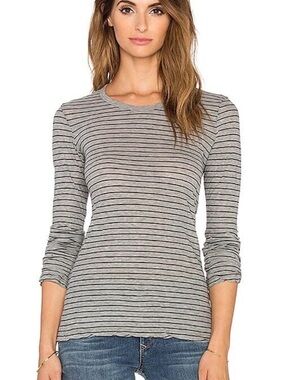 James Perse Bell-Sleeve Striped Tee Heather Grey & Black Size Medium NWT